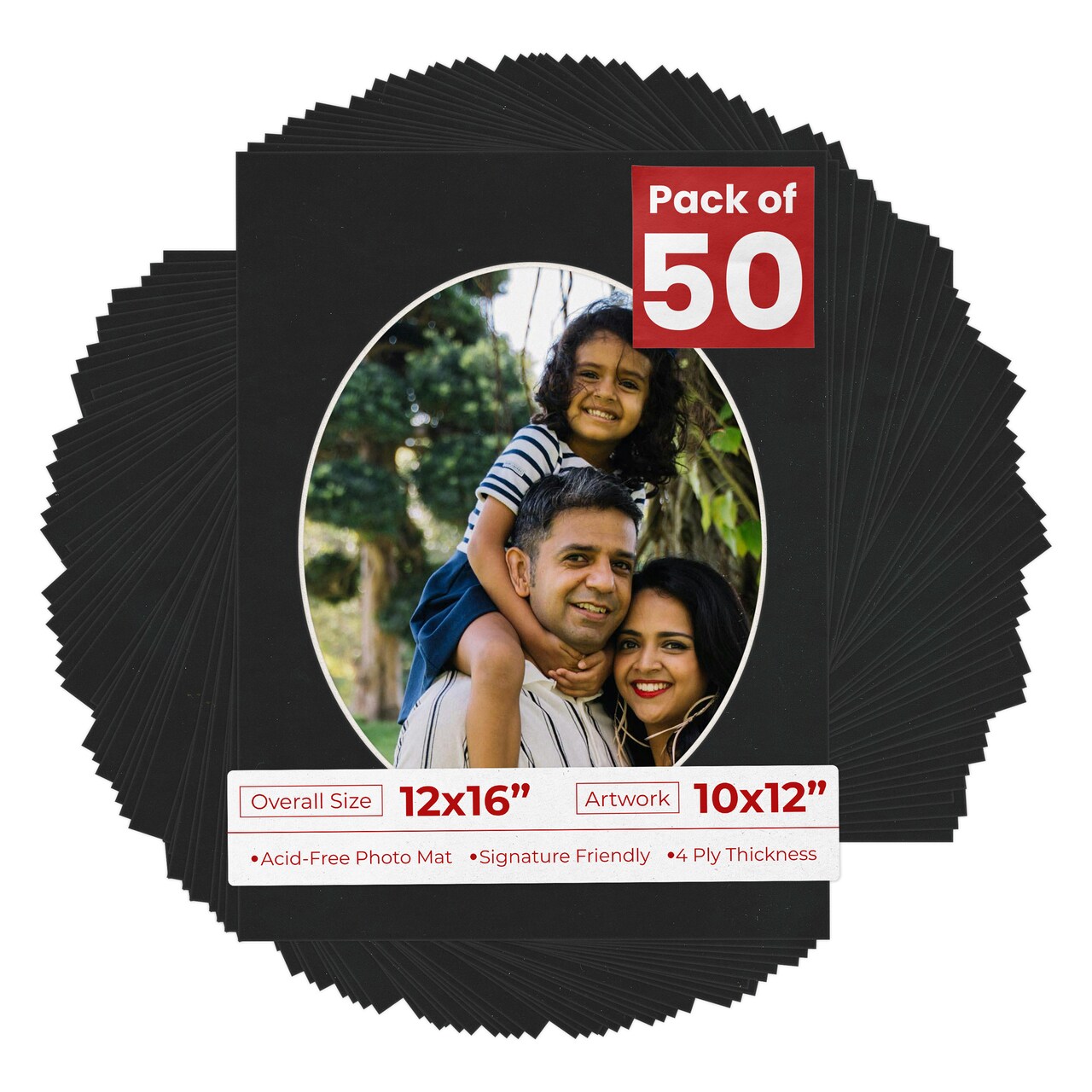 Black Suede Mat Board for 12x16 Frames - Oval Opening for 10x12 Photos